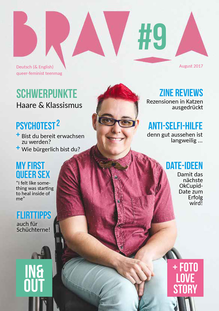 Cover zeigt unbekannte Person mit rotgefärbten Haaren im Rollstuhl