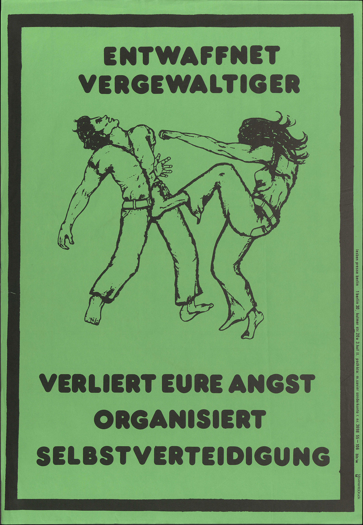 Graphik einer Frau, die einem Mann in die Genitalien tritt und mit der Faust boxt